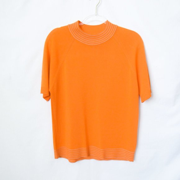 TRUE VINTAGE 60s Bright Orange Golf Shirt Preppy Sporty Style Stretch Knit- S - Picture 9 of 9